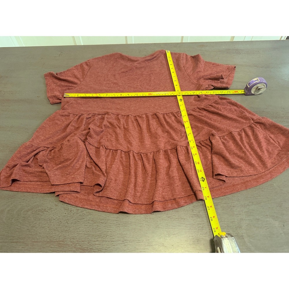 Emery Rose Womens 2XL Burgundy Heathered Tiered Babydoll Short Sleeve Top Blouse - Picture 4 of 4